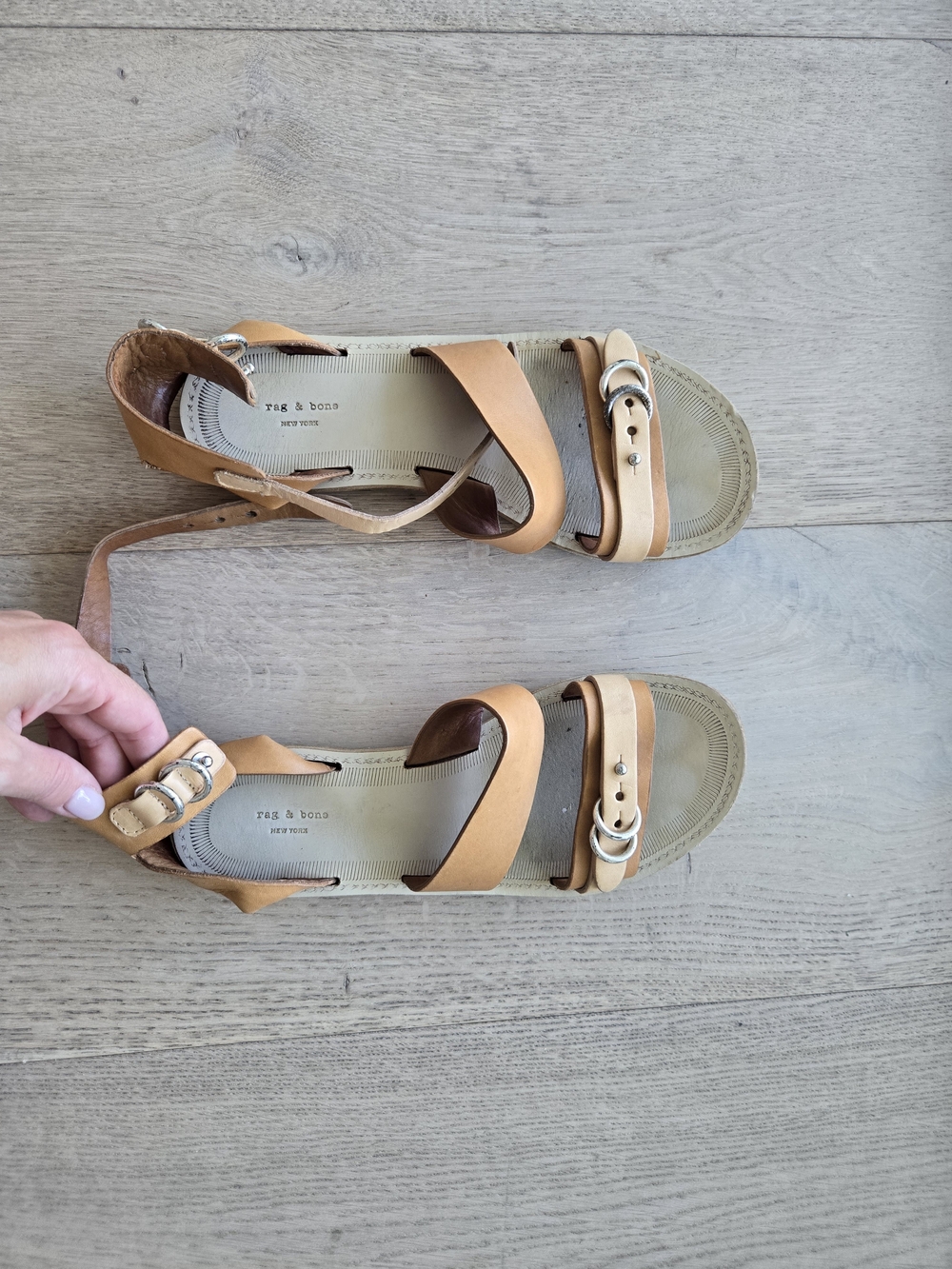 rag & bone Tan Leather Ankle-Strap Sandals